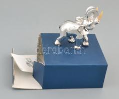 De Marco ezüstözött elefánt figura. eredeti dobozában, leírással. 8 cm