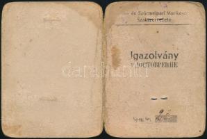 1945 Bőr és Szőrmeipari Munkások Szakszervezetének megbízottjának fényképes, szabad mozgásra jogosít...