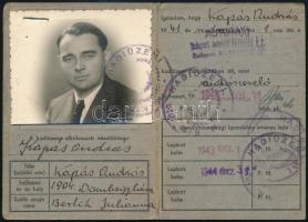 1941-1944 M. Kir. Hadiüzemi autószerelő munkás fényképes személyazonossági igazolványa