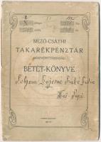 Mezőcsát 1908. Mező-Csáthi Takarékpénztár Részvénytársaság betéti könyve bejegyzésekkel és bélyegzéssel