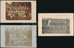 cca 1914-1959 6 db fénykép labdarúgó csapatokról, fotók, fotólapok, változó állapotban, az egyik foltos kopott, az egyiken folt, 14x9 cm és 8x5 cm közötti méretben