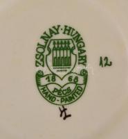 Zsolnay virág mintás mokkás csésze 2 db + 3 db alj Kézzel festett, jelzett, hibátlan