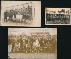 cca 1910-1948 5 db fénykép labdarúgó csapatokról, fotók, fotólapok, változó állapotban, közte foltos, 16x10 cm és 6x8cm közötti méretben