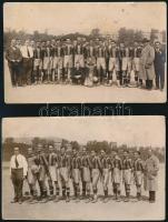 cca 1910-1948 5 db fénykép labdarúgó csapatokról, fotók, fotólapok, változó állapotban, közte foltos...