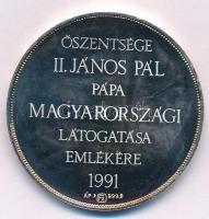 1991. Őszentsége II. János Pál Magyarországon jelzett Ag emlékérem (31,56g/0.999/39mm) T:1- (eredetileg PP) patina