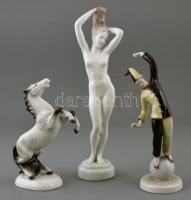 3 db figurális porcelán, kézzel festett, jelzett, kis kopásnyomokkal, m: 16 és 26 cm között