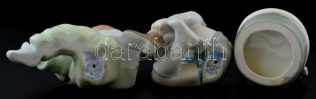 3 db figurális porcelán, kézzel festett, jelzett, kis kopásnyomokkal, egyik ragasztott, m: 10 cm