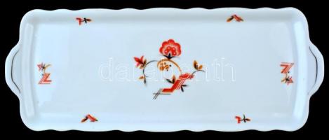 Zsolnay porcelán süteményes tál, matricás, jelzett, kopásnyomokkal, 42×16 cm