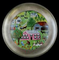 Bavaria porcelán tányér ón karimával. Jelzett, matricás, hibátlan. d: 23 cm