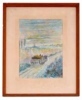 Olvashatatlan jelzéssel: Úton. Akvarell, papír. 28x18 cm Üvegezett keretben