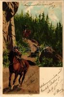 1902 Lady fell off her horse. Posthorn No. 4581. litho s: Mailick (glue marks)