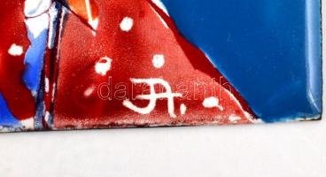 Józsa Angéla (1940-): Sétáló nő, tűzzománc, jelzett, 25×15 cm