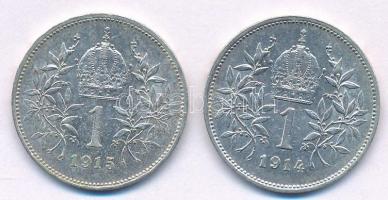 Ausztria 1914-1915. 1K Ag "Ferenc József" (2xklf) T:1- Austria 1914-1915. 1 Corona Ag &quo...