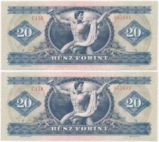 1969. 20Ft (2x) egyugrásos sorszámkövető T:I- nyomdai festékfolt Adamo F15