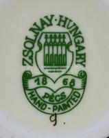 Zsolnay virág és pillangó mintás tálkák és kínáló . Kézzel festett, jelzett, hibátlan d: 8,5 cm, m: ...