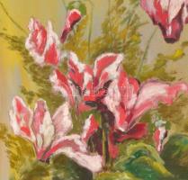 Jaksa István (1894-1982): Virágcsendélet tanulmány. Olaj, karton, jelzett, keretben, 46x32 cm