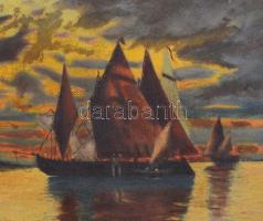 Holst jelzéssel: Vitorlások. Olaj, vászon, keretben, 33x54 cm