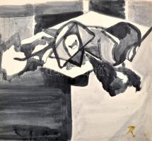 Rácz András (1926-2013): Kompozíció. Lavírozott tus, akvarell, papír, jelzett, 27x29,5 cm