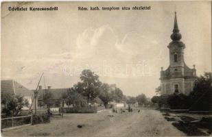 1917 Kerecsend, Római katolikus templom, utca rész, gémeskút. Fogyasztási Szövetkezet kiadása (EK)