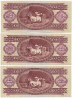 1975. 100Ft (3x) sorszámkövető T:I-, papírránc