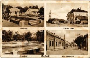 1937 Mezőcsát, Strandfürdő, Piac tér, üzletek, Gróf Bethlen utca. Kerékgyártó István kiadása (fl)