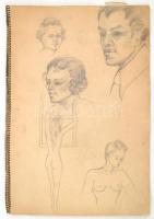 Somogyi Vera (?-?): Vázlatfüzet női portrékkal, aktokkal arcképekkel, tájképekkel, össz 7 oldal. Néhány jelzett, egyik datált (1939) 42,5x28,5 cm