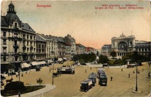 1916 Budapest VII. Keleti pályaudvar, vasútállomás, Baross szobor, villamosok, Dr. Radnai Sándor fogorvos rendelője, Hotel Arany Sas szálloda. Taussig 40. (EK)