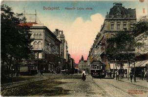 1910 Budapest V. Kossuth Lajos utca, villamos, üzletek. Taussig A. 5463. Handkolorierte Künstlerkarte (EK)