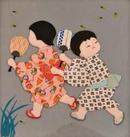 Jelzés nélkül: Gyerekek, japán kollázs, 27x23,5 cm, üvegezett keretben