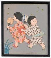 Jelzés nélkül: Gyerekek, japán kollázs, 27x23,5 cm, üvegezett keretben