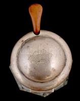 Ezüst (Ag), üveg fűszertartó, fa kanállal. Jelzett, gravírozott. Hibátlan. 12 cm