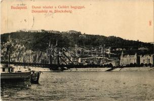 1909 Budapest I. Dunai részlet a Gellért-heggyel, Erzsébet híd. Taussig A. 7366.