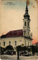 Budapest I. Krisztinavárosi templom, piac árusokkal, omnibuszok. Taussig 61. (kopott sarkak / worn corners)