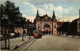 1913 Pécs, Indóház, vasútállomás, villamos. Günsberger Lajos kiadása (Rb)