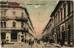 1915 Szeged, Kelemen utca, Pajtists János üzlete, dohányáruda, lóvasút. Traub B. és Társa kiadása (gyűrődés / crease)