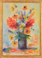 Biró Ferenc (1921-2001): Virágcsendélet, olaj, farost, jelzett, keretben, 69×49 cm