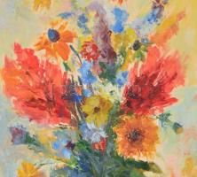 Biró Ferenc (1921-2001): Virágcsendélet, olaj, farost, jelzett, keretben, 69×49 cm