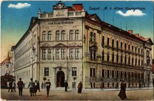 1916 Szeged, M. kir. állami főgimnázium, villamos (Rb)