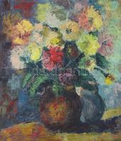 Biró Ferenc (1921-2001): Virágcsendélet, olaj, vászon, jelzett, keretben, 58×50,5 cm