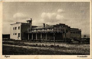 1936 Agárd (Gárdony), Strandszálló, strand étterem + BUDAPEST - NAGYKANIZSA 8 B vasúti mozgóposta bélyegző (gyűrődés / crease)