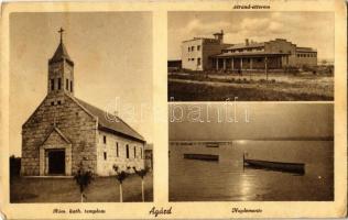 1943 Agárd (Gárdony), Római katolikus templom, Naplemente, csónakok, Strand étterem és szálló (Rb)