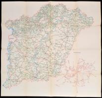 1973-74 Magyarország autóbuszhálózata, Kartográfiai Vállalat, Budapest, 66x68 cm, szélén szakadással