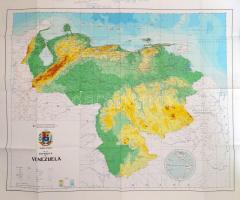 1975 Venezuela térkép, tetején tollal írt bejegyzésekkel, ca. 82x98 cm.