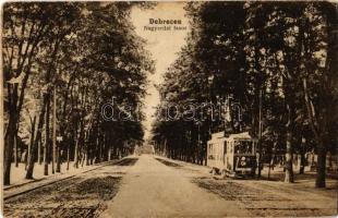 1917 Debrecen, Nagyerdei fasor, villamos. Vasúti Levelezőlapárusítás 6964. (kopott sarkak / worn corners)