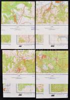cca 1989-1990 Magyarország 4 db topográfiai térképe, Komló, Mecseknádasd, Mázaszászvár, Magyaregregy, Magyar Honvédség vezérkara felirattal és bélyegzővel, 1:25000, ca. 46,5x46,5 cm,