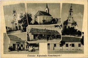 1948 Káptalanfa-Nemeshany, Római katolikus templom, Evangélikus templom, Hangya Szövetkezet üzlete, automobil (fl)