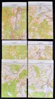 cca 1990-91 Salgótarján és környéke 6 db topográfiai térkép, Magyar Honvédség vezérkara felirattal és bélyegzővel, 1:25000, ca. 46,5x46,5 cm