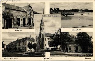 1939 Lajosmizse, Kultúrház, Strandfürdő, Római katolikus templom, Állami elemi iskola, Vasútállomás