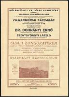 1930 Műsorfüzet a címlapon Filharmóniai Társaság főpróbája Dohnányi Ernő elnökkarnagy vezénylete alatt és Szentgyörgyi László hegedűművész közreműködésével, Rózsavölgyi és Tsa. rendezése