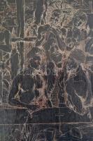 Albrecht Dürer: Férfifürdő c. fametszetének későbbi réz nyomólemeze. Díszes rézveretű sarkokkal, aka...